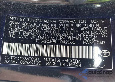 2020 Toyota Corolla Se z USA, uszkodzony, nr VIN JTDS4RCE8LJ042066